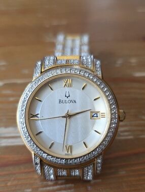Bulova Two-Tone Gold and Silver Crystal Bezel Men's Dress Watch